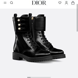Dior D-Strike Ankle Boots — Black Matte Calfskin with White Pearls (with box)
